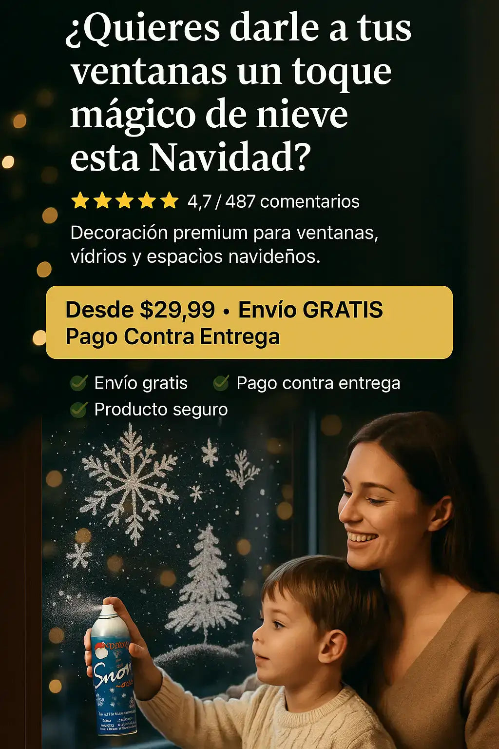 Spray de Nieve Artificial 2x1 Decora Vidrios Vitrinas y Árboles un toque perfecto para navidad