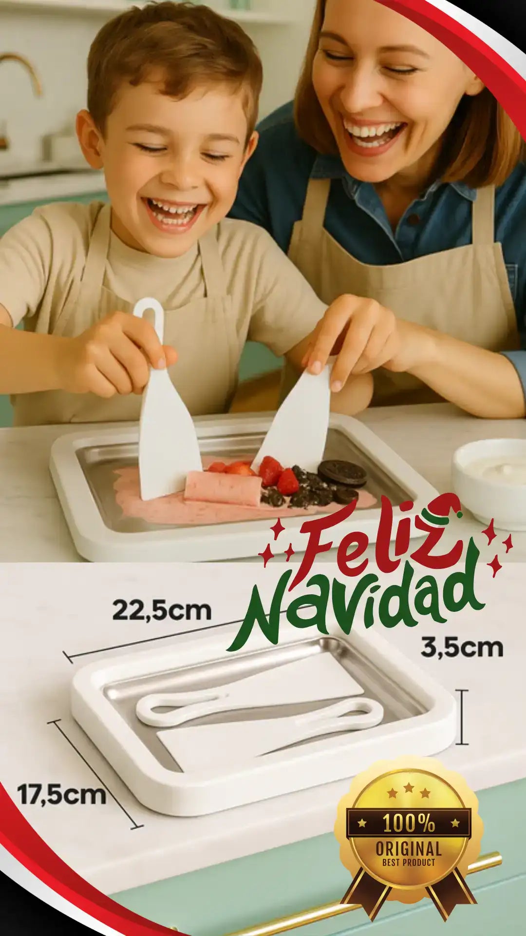 BANDEJA INSTANTÁNEA PARA HACER HELADO ENROLLADO + 2 ESPÁTULAS 🍧