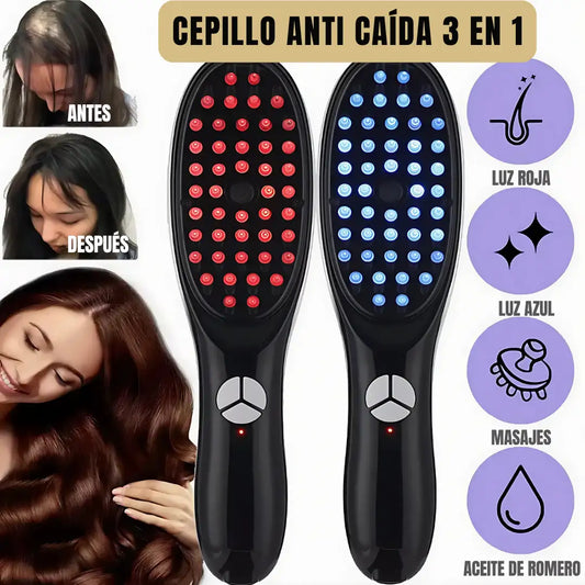 BRUSH LED®  Cepillo  Masajeador  Eléctrico con Terapia LED Azul & Roja con Atomización Anti Caída - 3 en 1