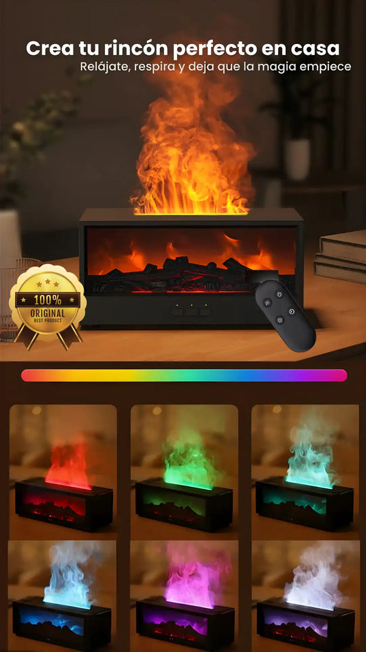 Humidificador y Difusor con Efecto de Chimenea + control remoto Tiene 6 colores de iluminación