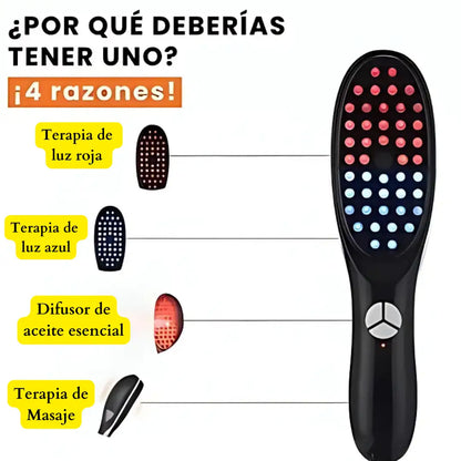 BRUSH LED®  Cepillo  Masajeador  Eléctrico con Terapia LED Azul & Roja con Atomización Anti Caída - 3 en 1