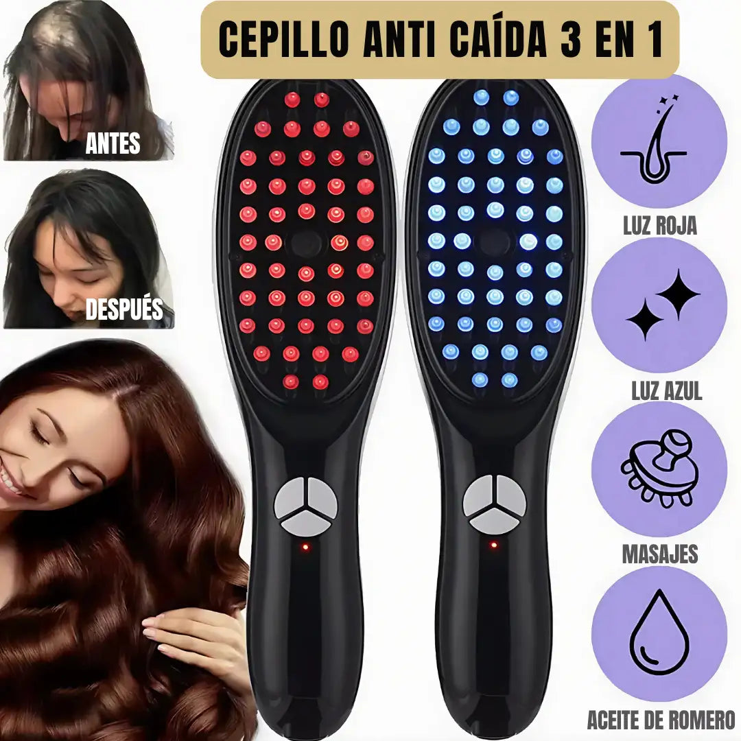 BRUSH LED®  Cepillo  Masajeador  Eléctrico con Terapia LED Azul & Roja con Atomización Anti Caída - 3 en 1
